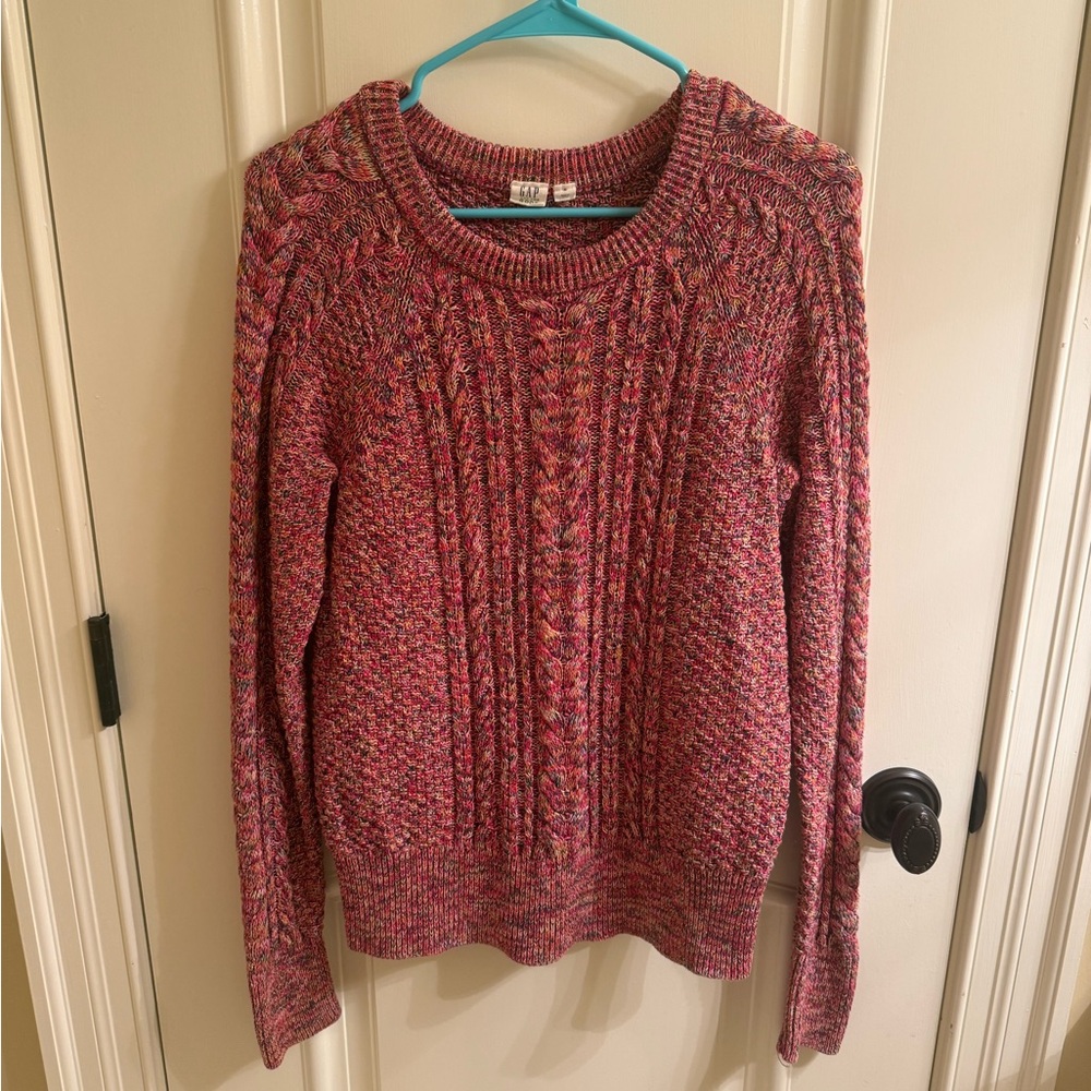 Gap CashSoft cable-knit crewneck sweater in a multi-color yarn